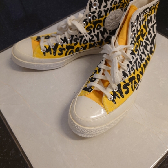 Converse Yellow and Black High-Top Sneakers - Picture 2 of 10